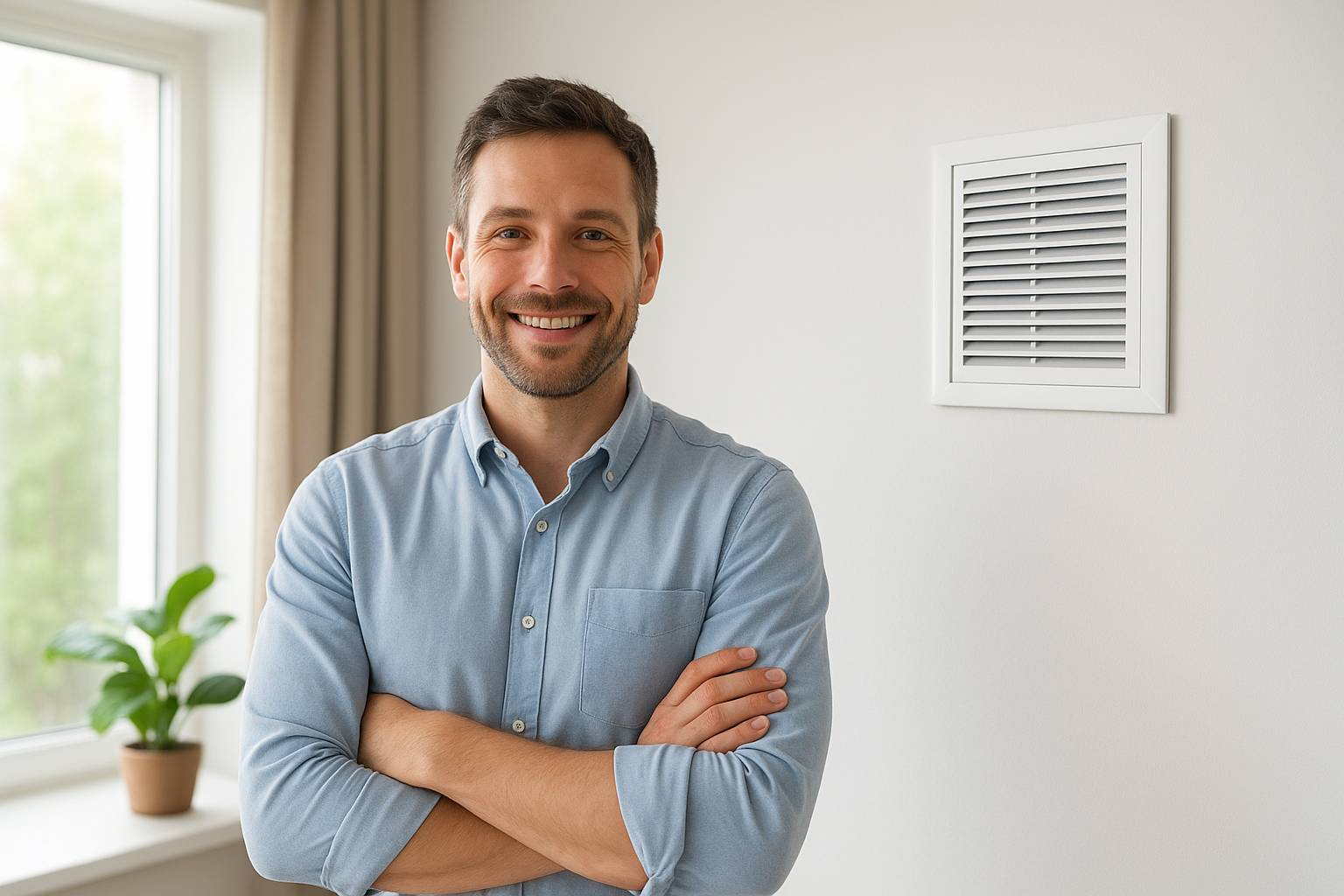 Poträtt på en man med en ventilation i bakgrunden i västerås