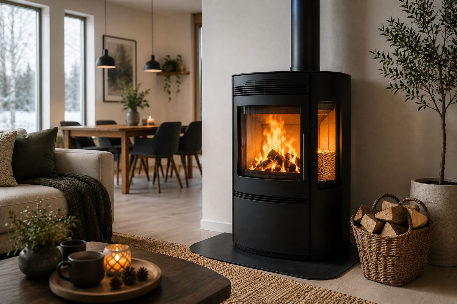 Köp en hybridkamin för ved och pellets hos Kamingiganten